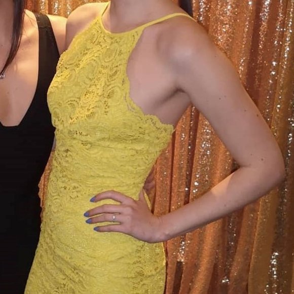 Lacey Yellow Fitted Dress - Picture 1 of 6